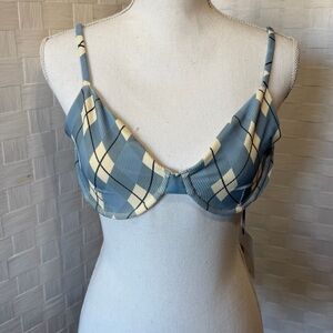 Beach Riot Blue and Cream Camilla Argyle Underwire Swim Top.